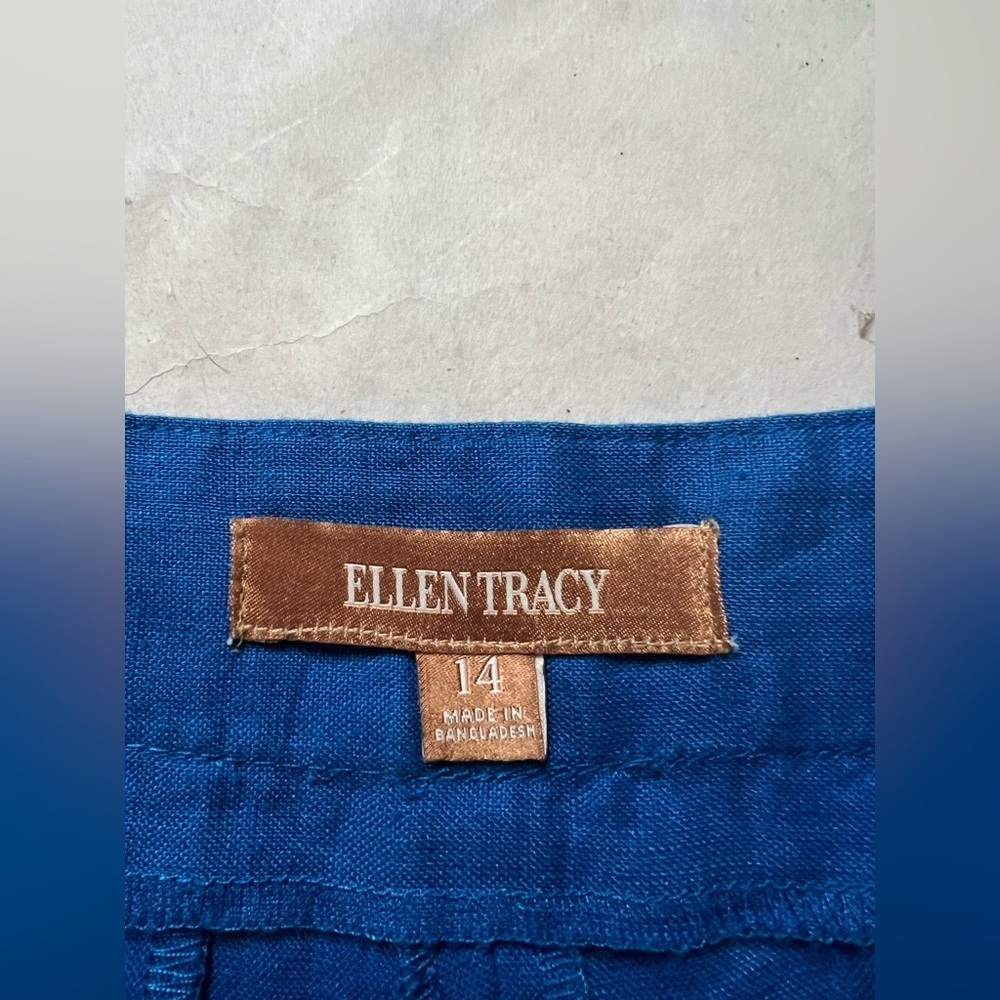Ellen Tracy 100% Linen Cropped Straight Leg Pants Sz 14 Casual Lagenlook Resort - Picture 7 of 8